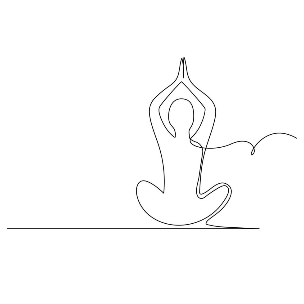 continuo uno línea dibujo en yoga actitud ejercicio minimalista diseño vector Arte y ilustración