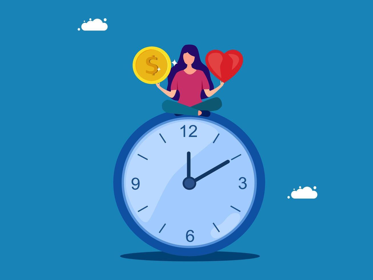 woman balances making money and life on the clock vector