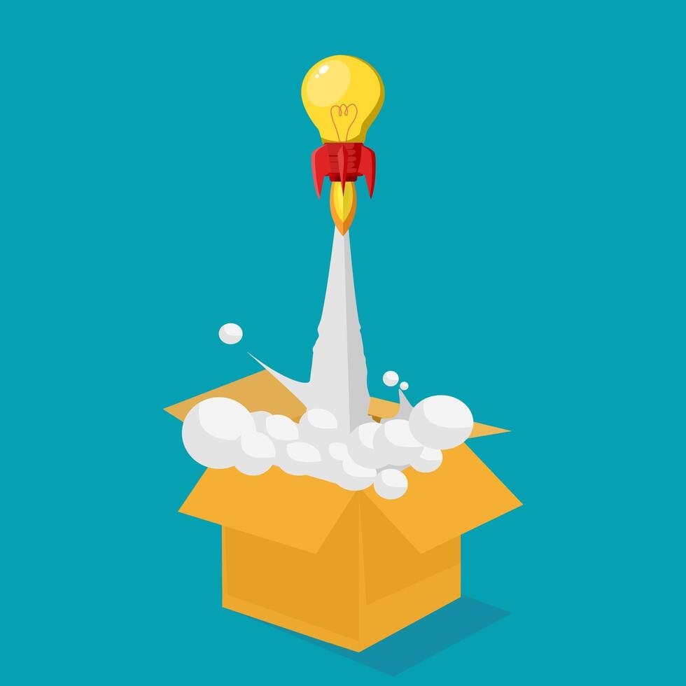 light bulb flashed out of the box. Startup business success vector