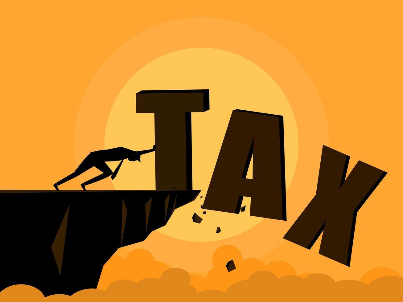 People push tax off a cliff. business concept vector