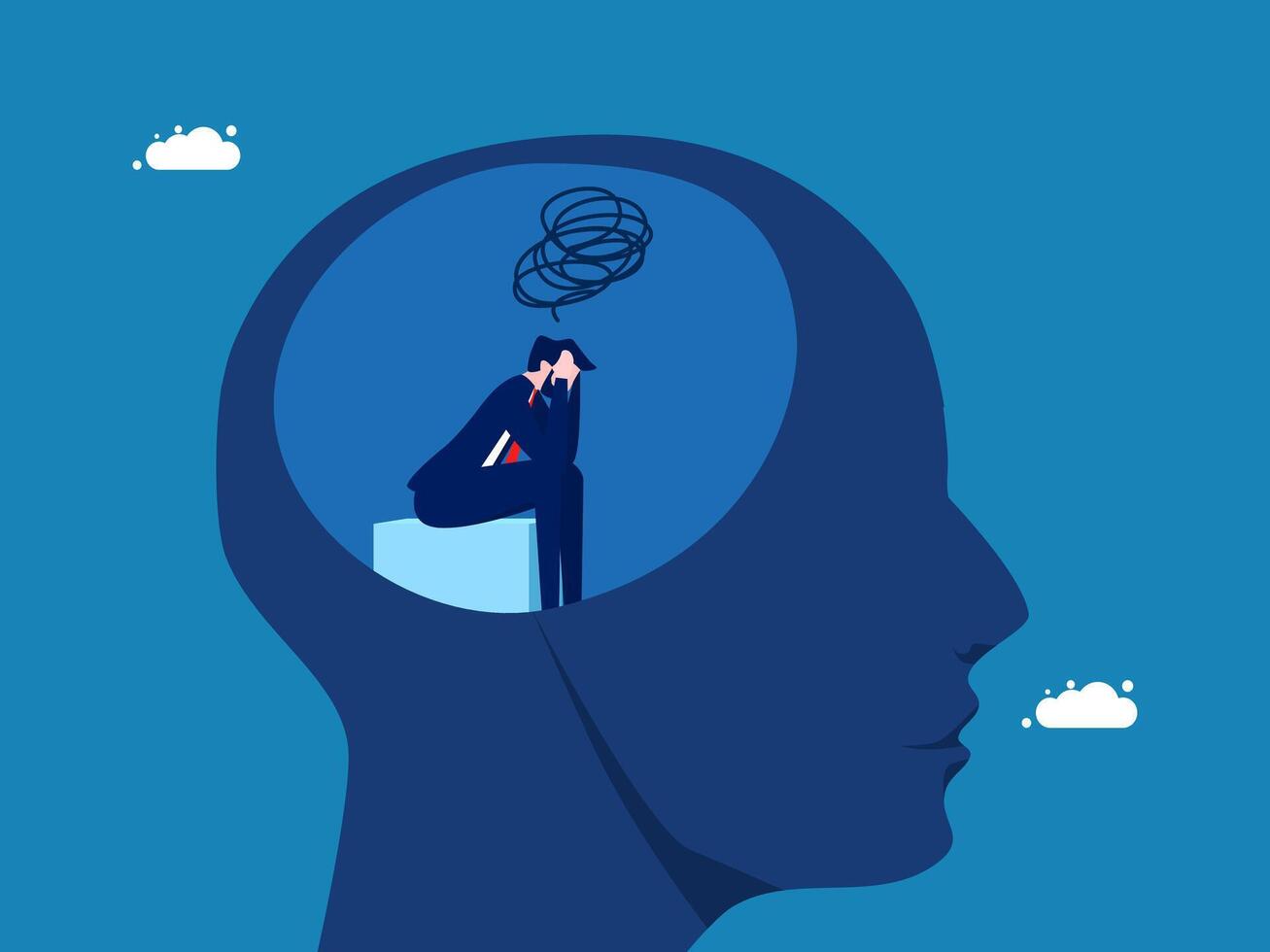 Businessman sitting sad in big head vector