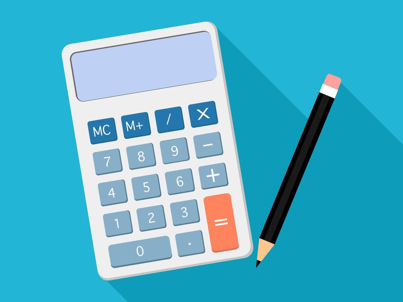 calculator and pencil top view. vector