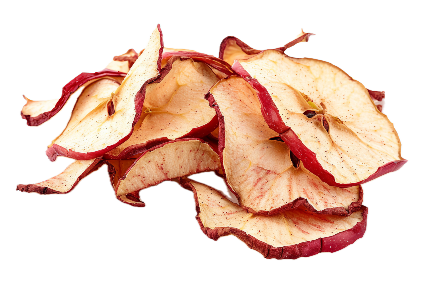 ai generado rebanado rojo manzana con seco manzana papas fritas png