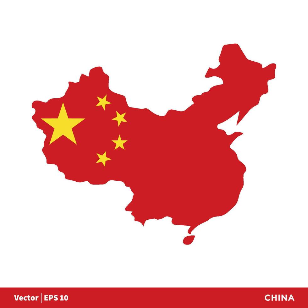 China - Asia Countries Map and Flag Icon Vector Logo Template Illustration Design. Vector EPS 10.