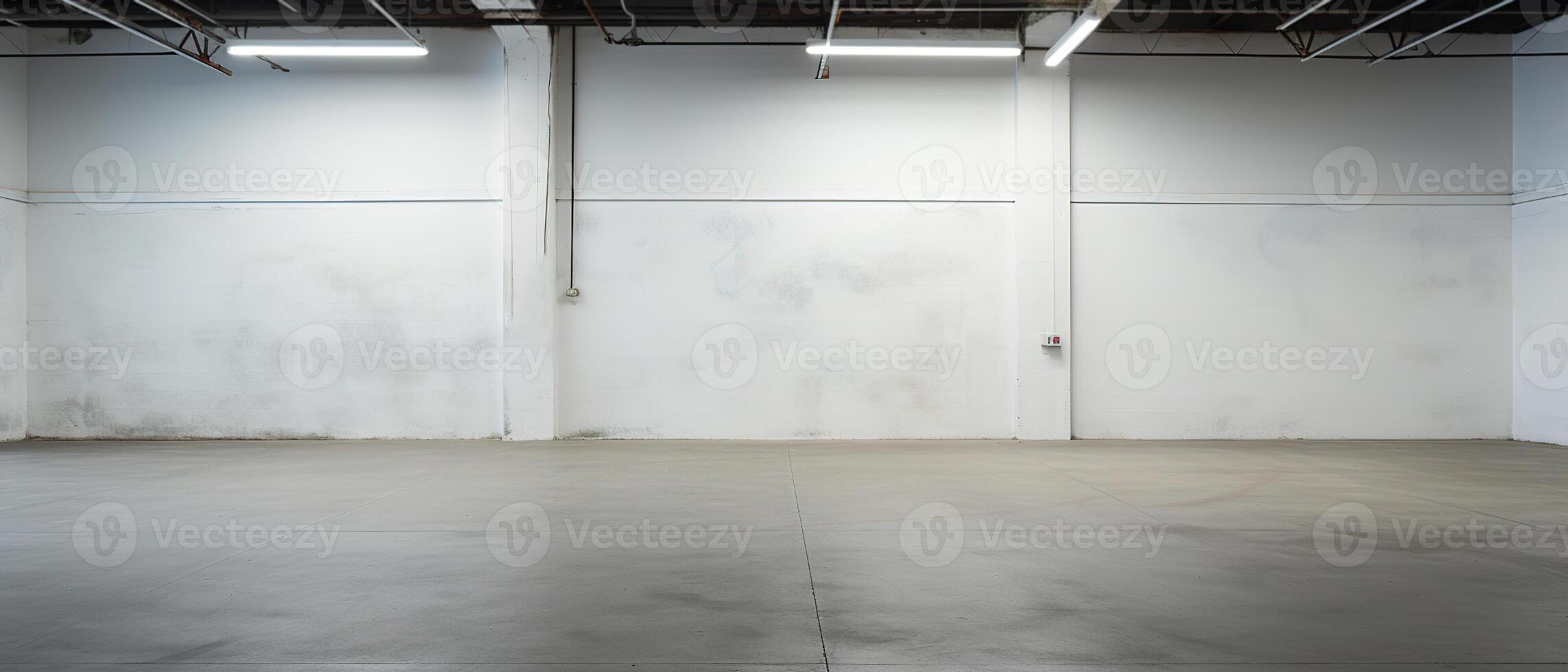 AI generated Interior empty storage room, garage with white walls and concrete floor photo