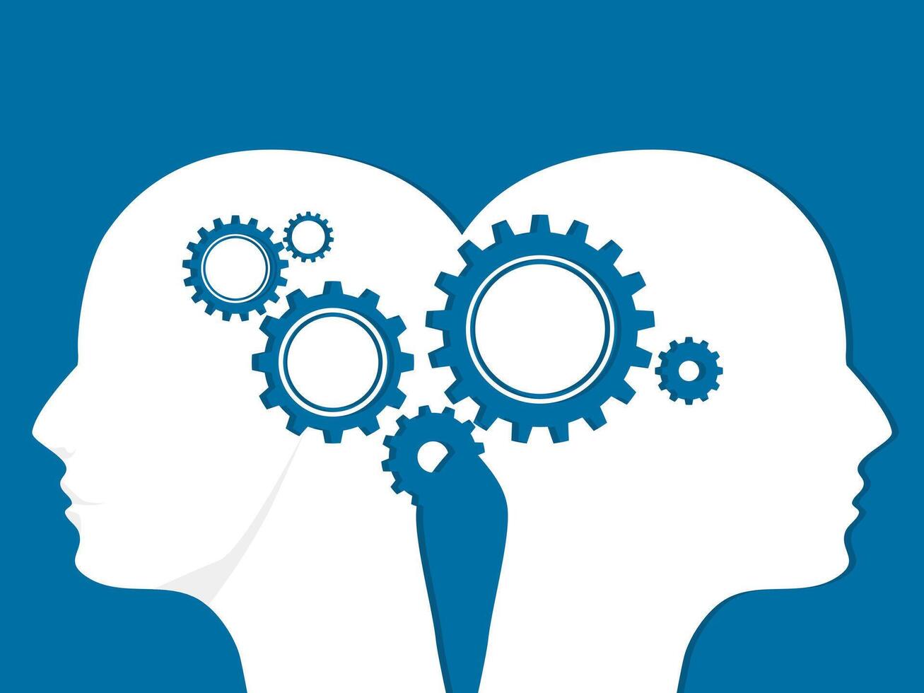 Two heads and gear mechanisms. Concept of systematic coordination vector