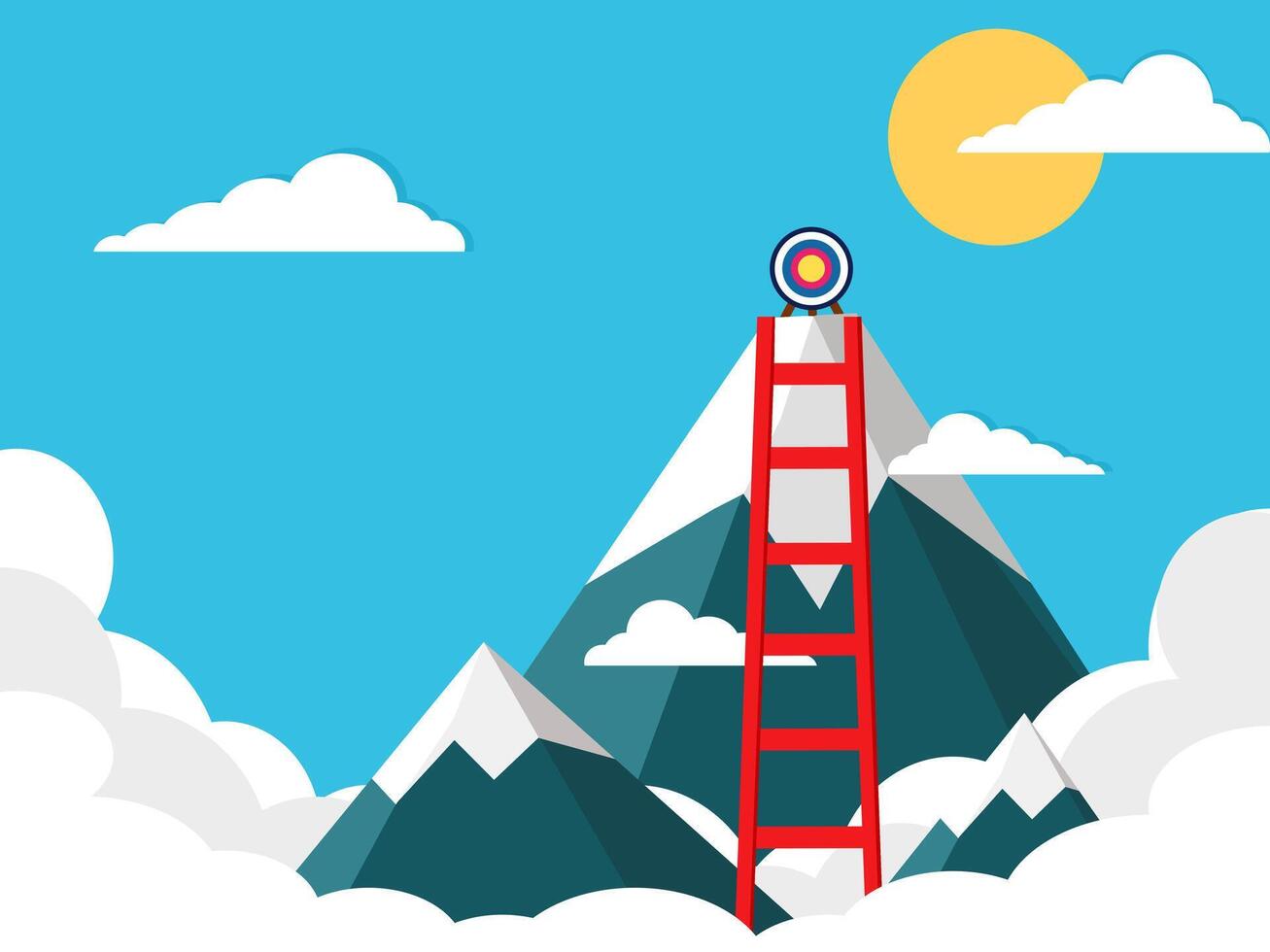 stairs leading up to the goal at the top of the mountain peak vector