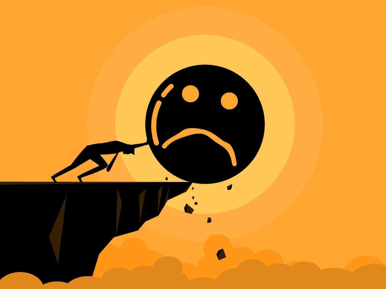 Push stress or negative thoughts off the cliff. business concept vector