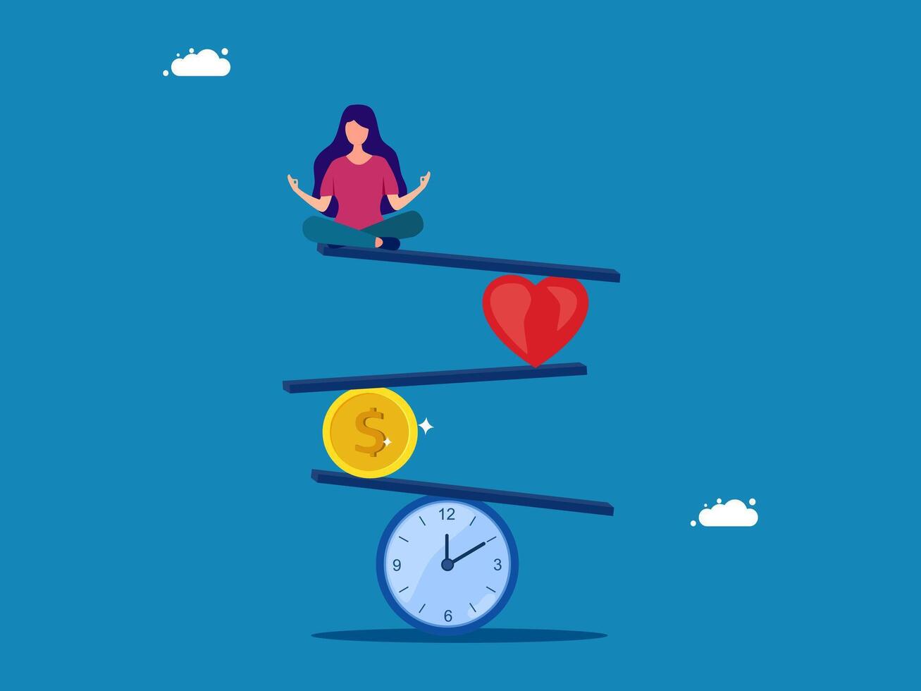 balancing work on clock, heart and coin vector