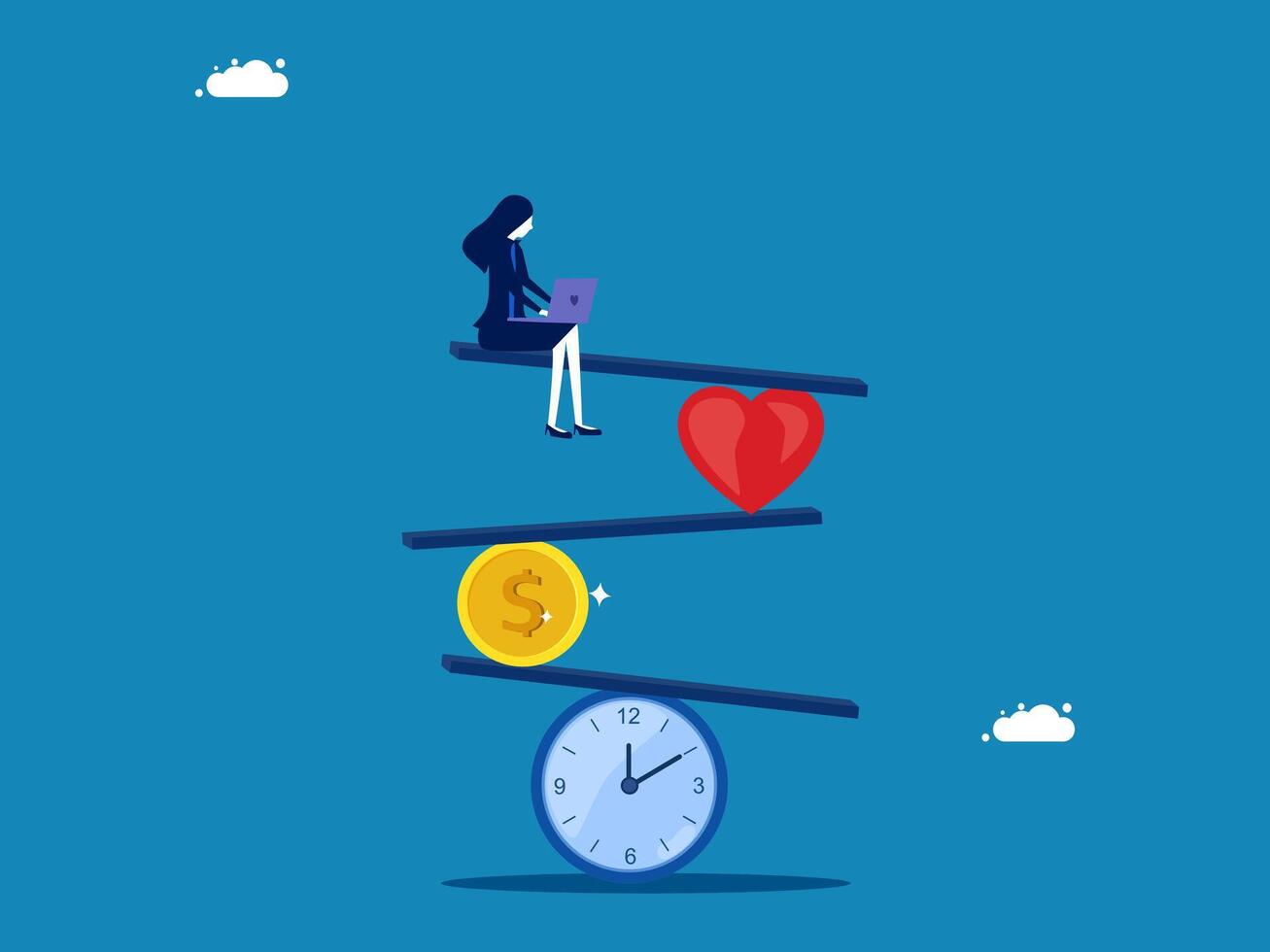 balancing work on clock, heart and coin vector