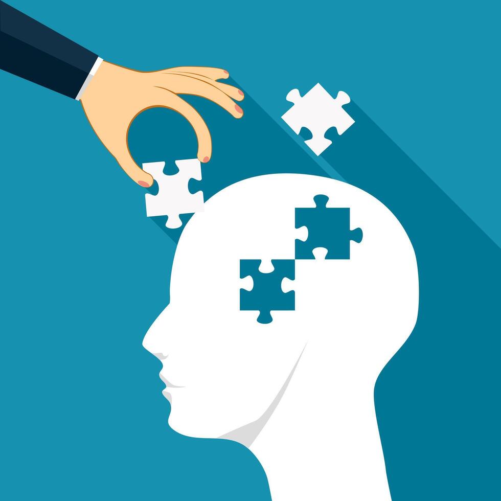 Put together a jigsaw puzzle with a human head vector