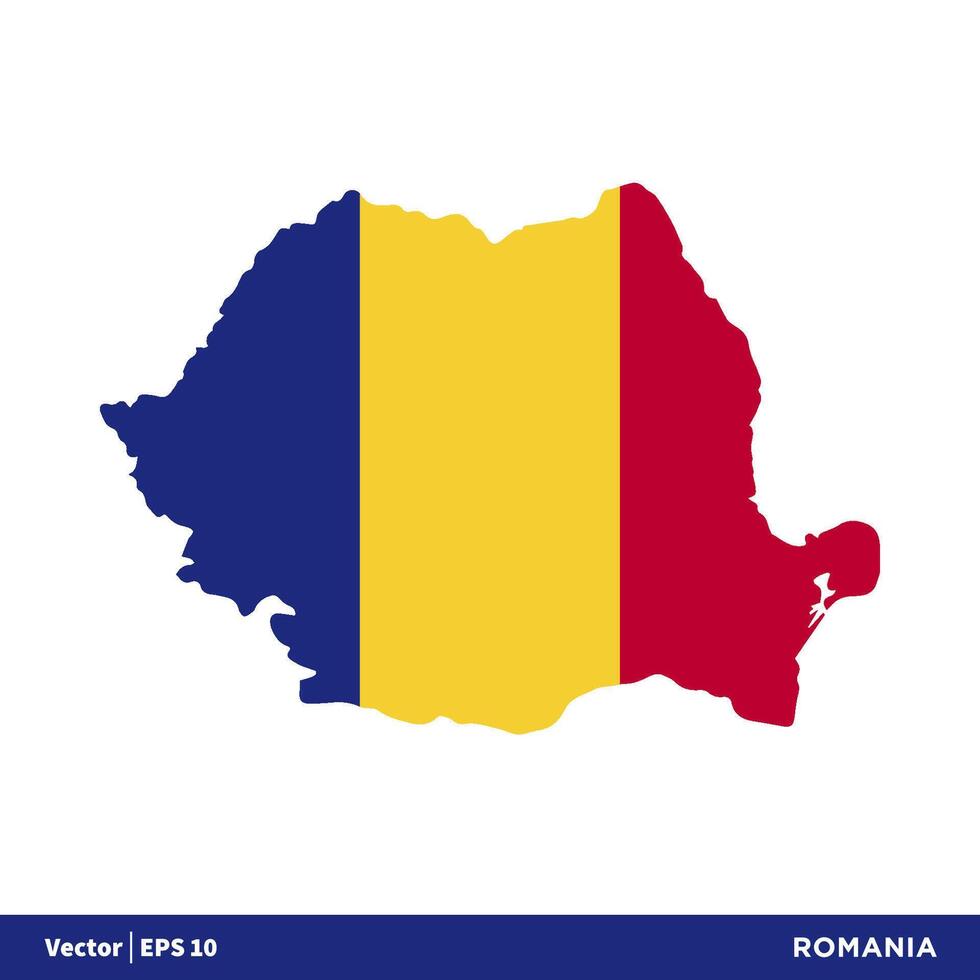 Romania - Europe Countries Map and Flag Vector Icon Template Illustration Design. Vector EPS 10.