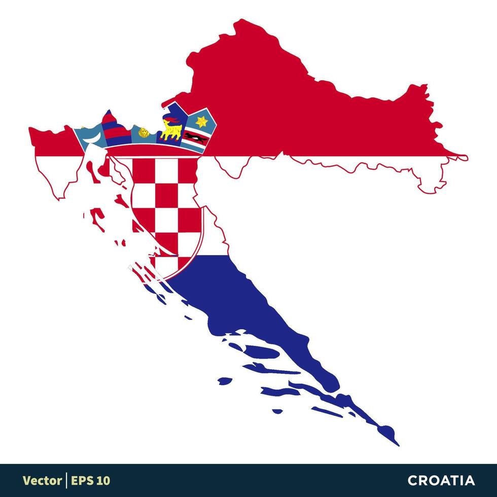 Croatia - Europe Countries Map and Flag Vector Icon Template Illustration Design. Vector EPS 10.
