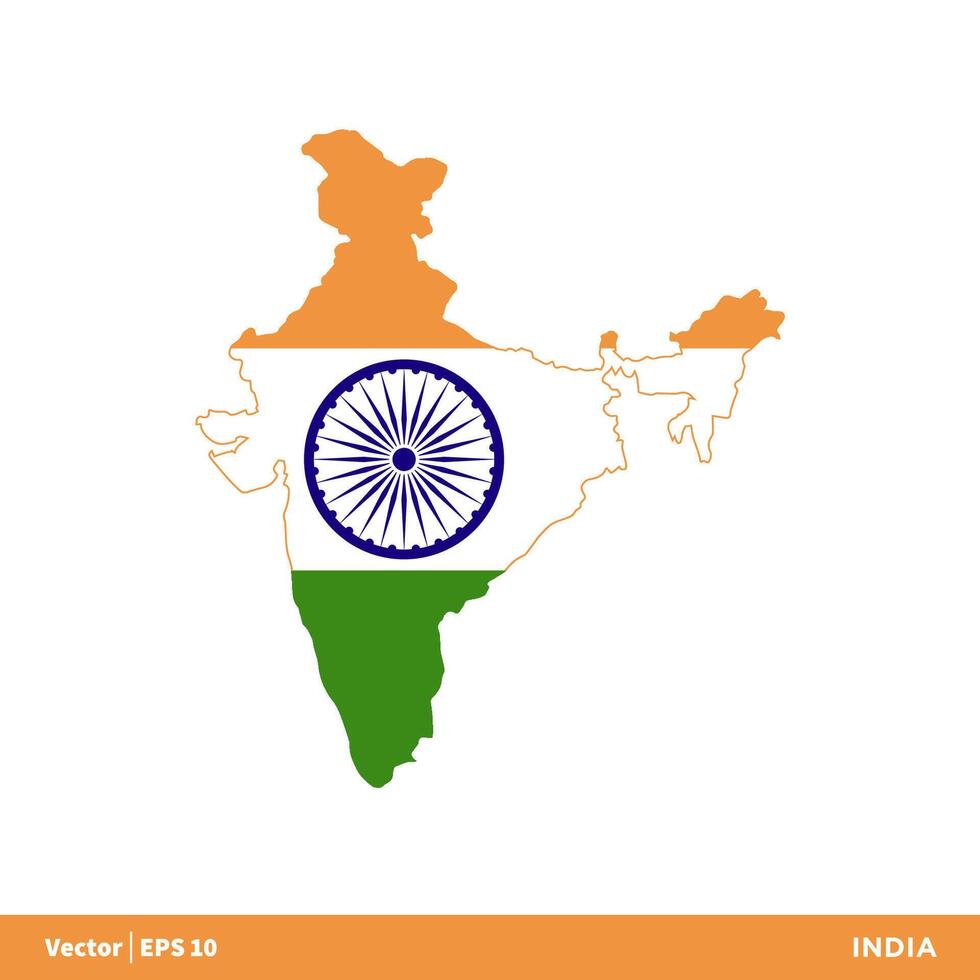 India - Asia Countries Map and Flag Icon Vector Logo Template Illustration Design. Vector EPS 10.