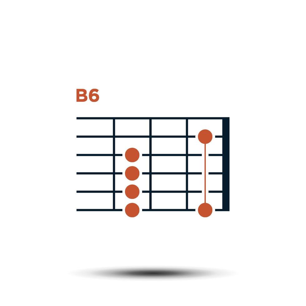 B6, Basic Guitar Chord Chart Icon Vector Template