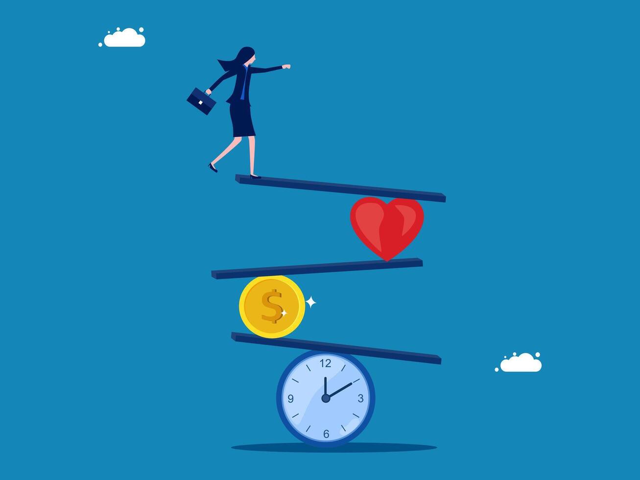 balancing work on clock, heart and coin vector