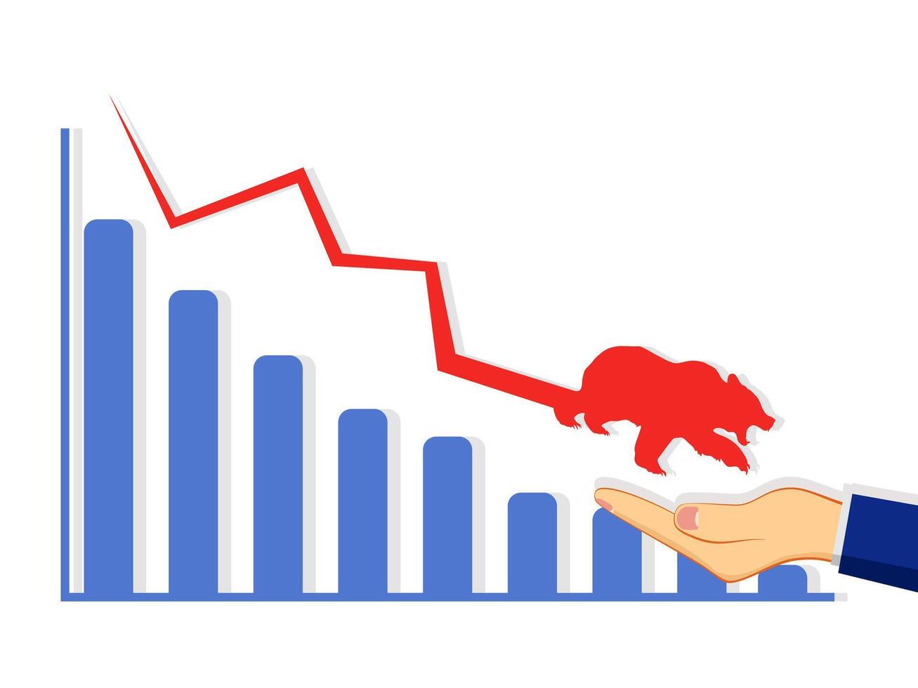 Businessmen support a downward graph vector