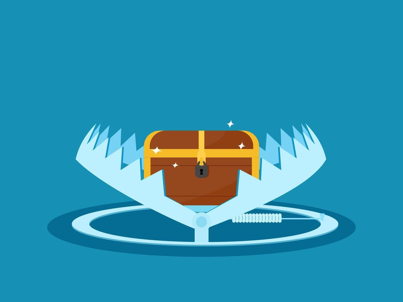 Deception. Treasure chest in a bear trap. vector