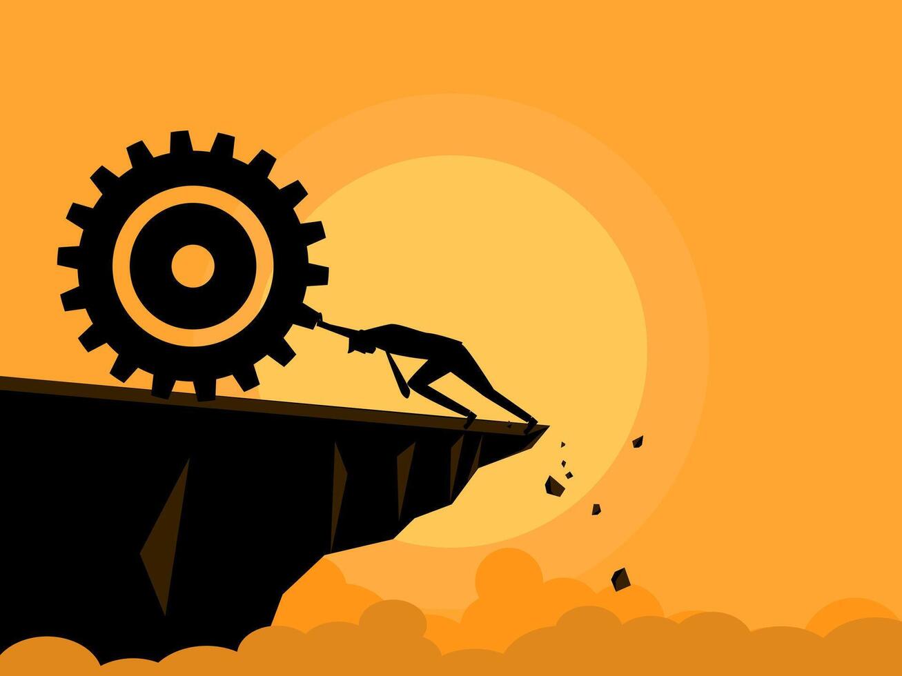 fight the gears falling down the mountain. business concept vector