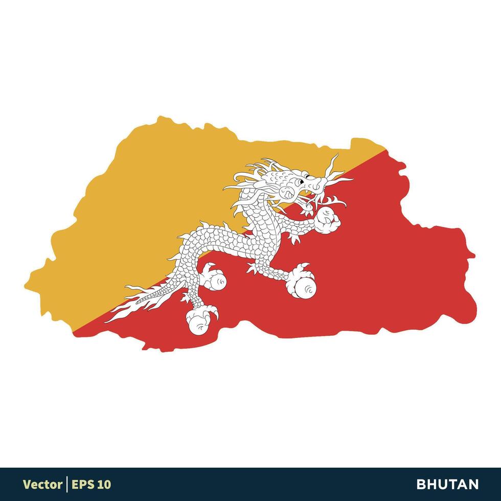 Bhutan - Asia Countries Map and Flag Icon Vector Logo Template Illustration Design. Vector EPS 10.