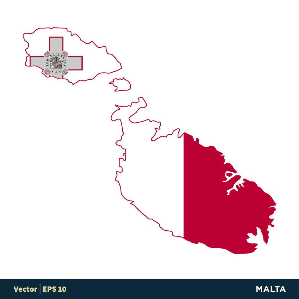 Malta - Europa países mapa y bandera vector icono modelo ilustración diseño. vector eps 10