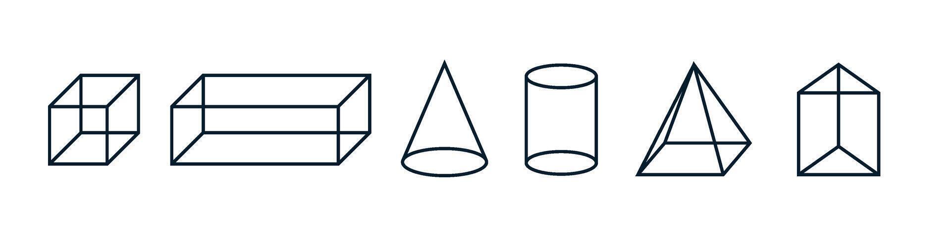 Isometric geometric figures Set. Geometric drawing of three dimensional objects for math and geometry study. Vector Icon Logo Template