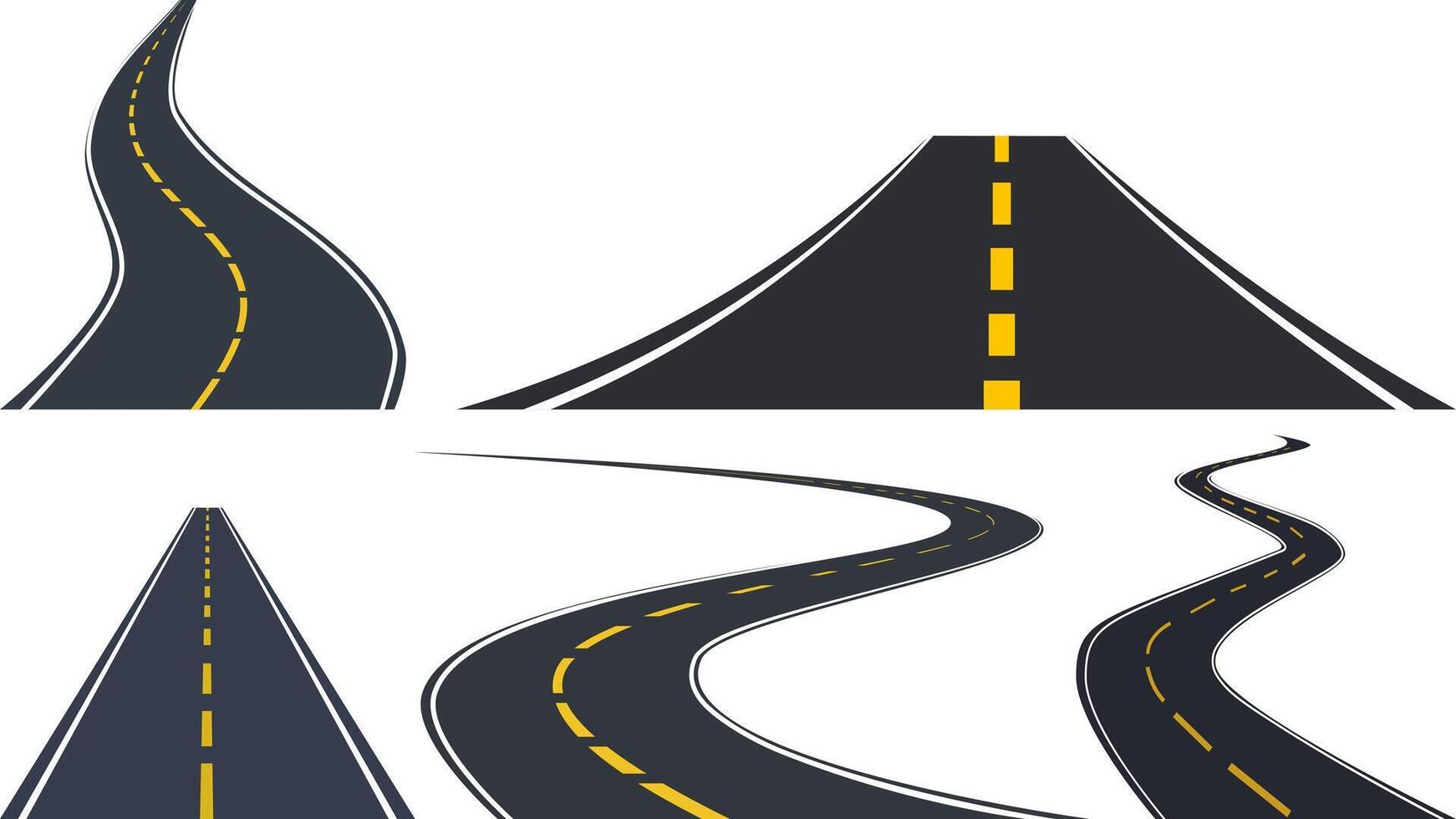 Set of Bending roads and highways isolated on white background vector