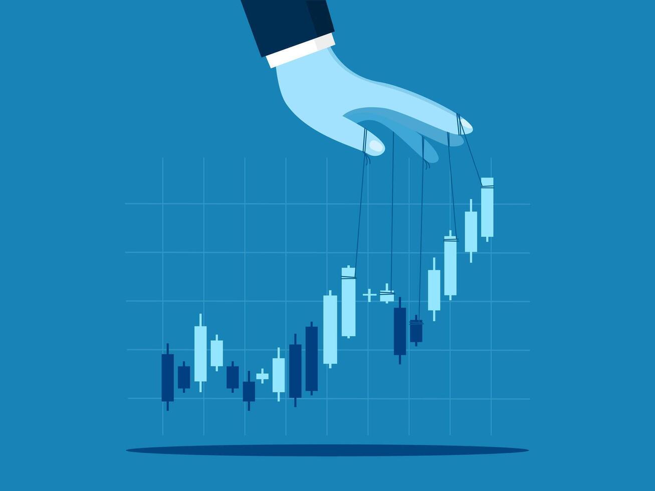 Dominate stock chart. Powerful businessman manipulating stock graphs vector