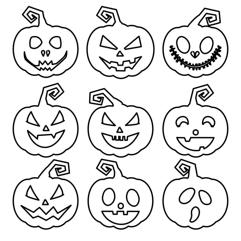 set of silhouette Halloween pumpkin with happy vector