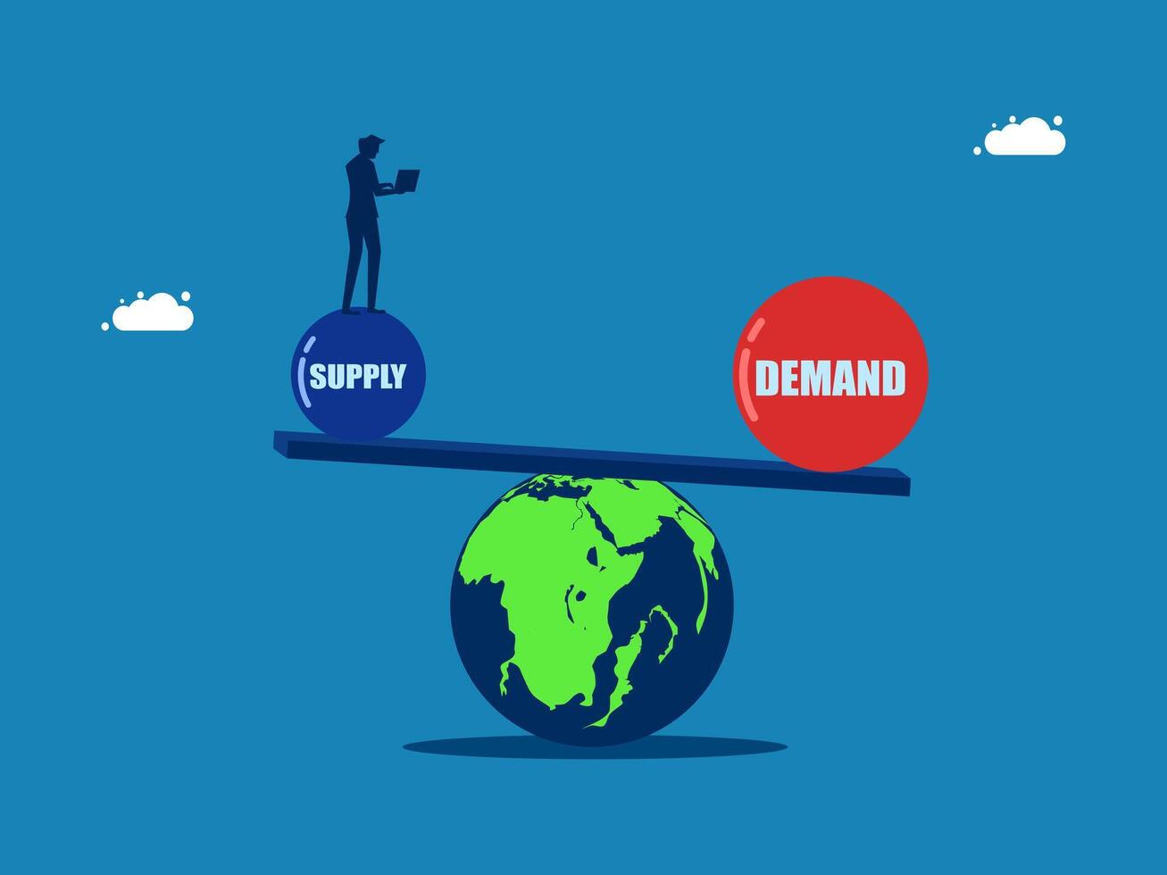 on a seesaw that balances supply and demand in the world vector