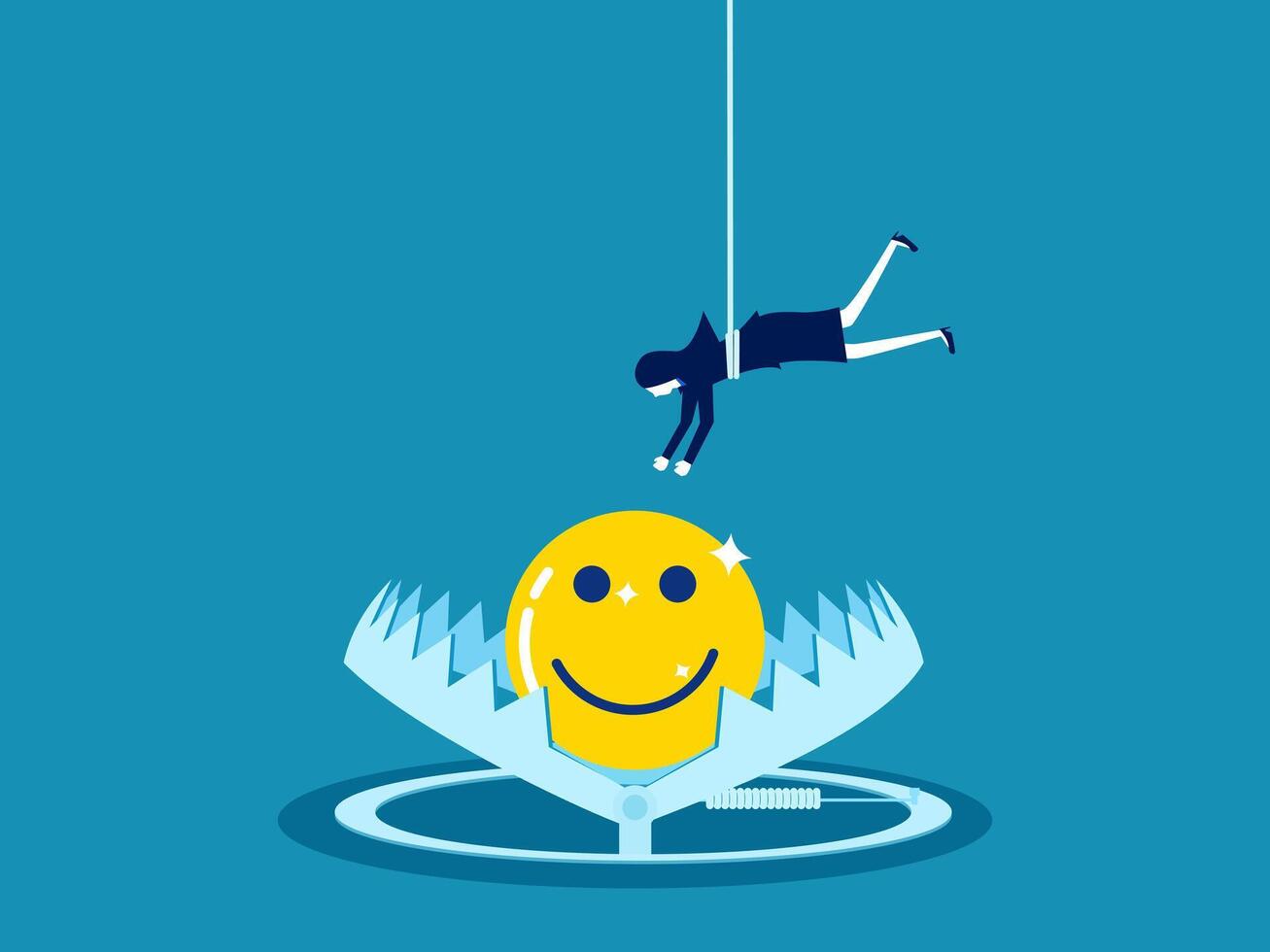 Happiness trap. Smiling icon in a bear trap vector