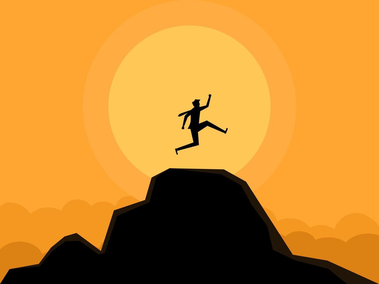 Jumping man happy to succeed in climbing. Vector