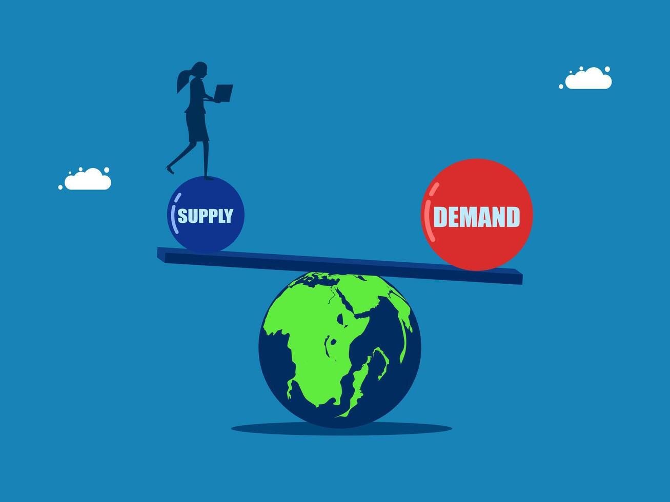 on a seesaw that balances supply and demand in the world vector