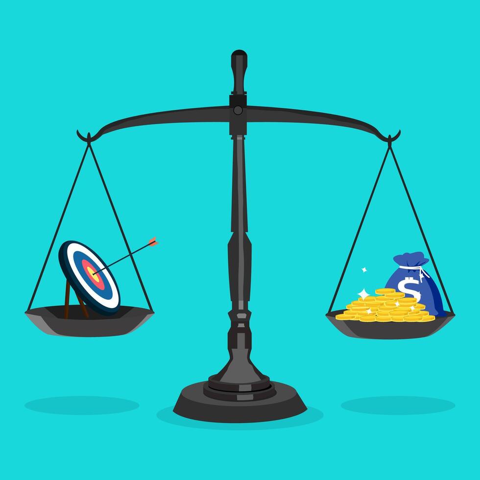 Targets and piles of money on the scales vector