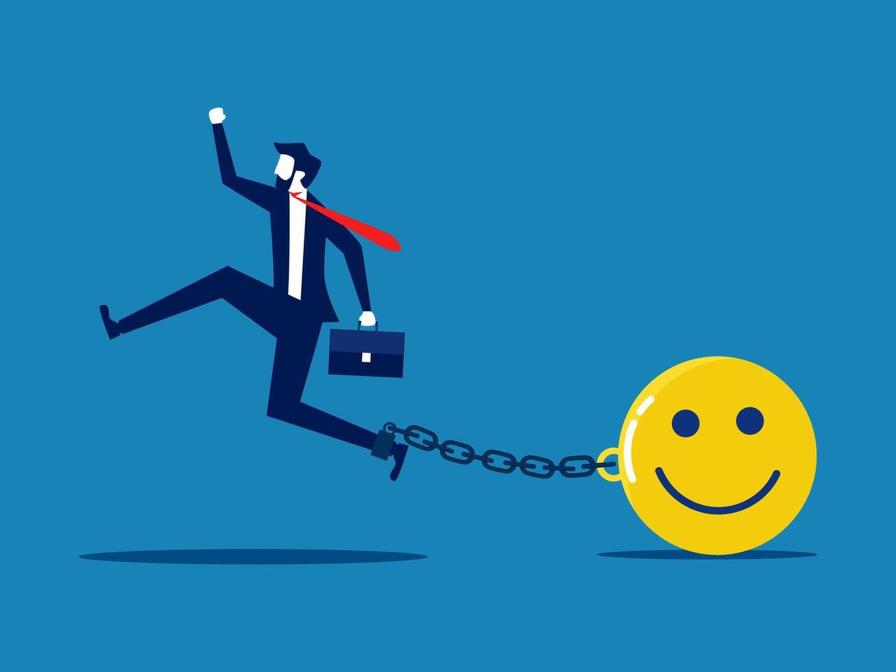 Happiness trap. Businessman stuck in chains of happiness vector