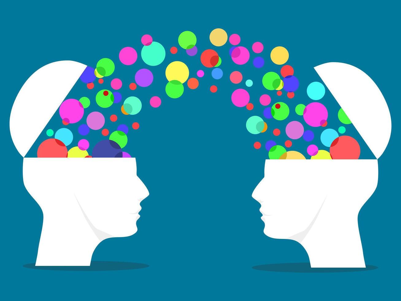 Two human beings are opened and multicolored thought bubbles vector
