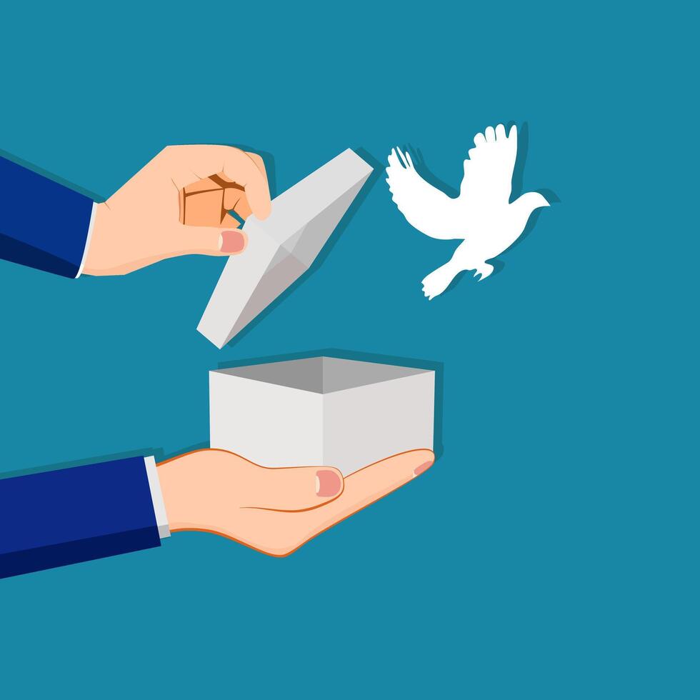 Release the bird from the box. concept of freedom vector