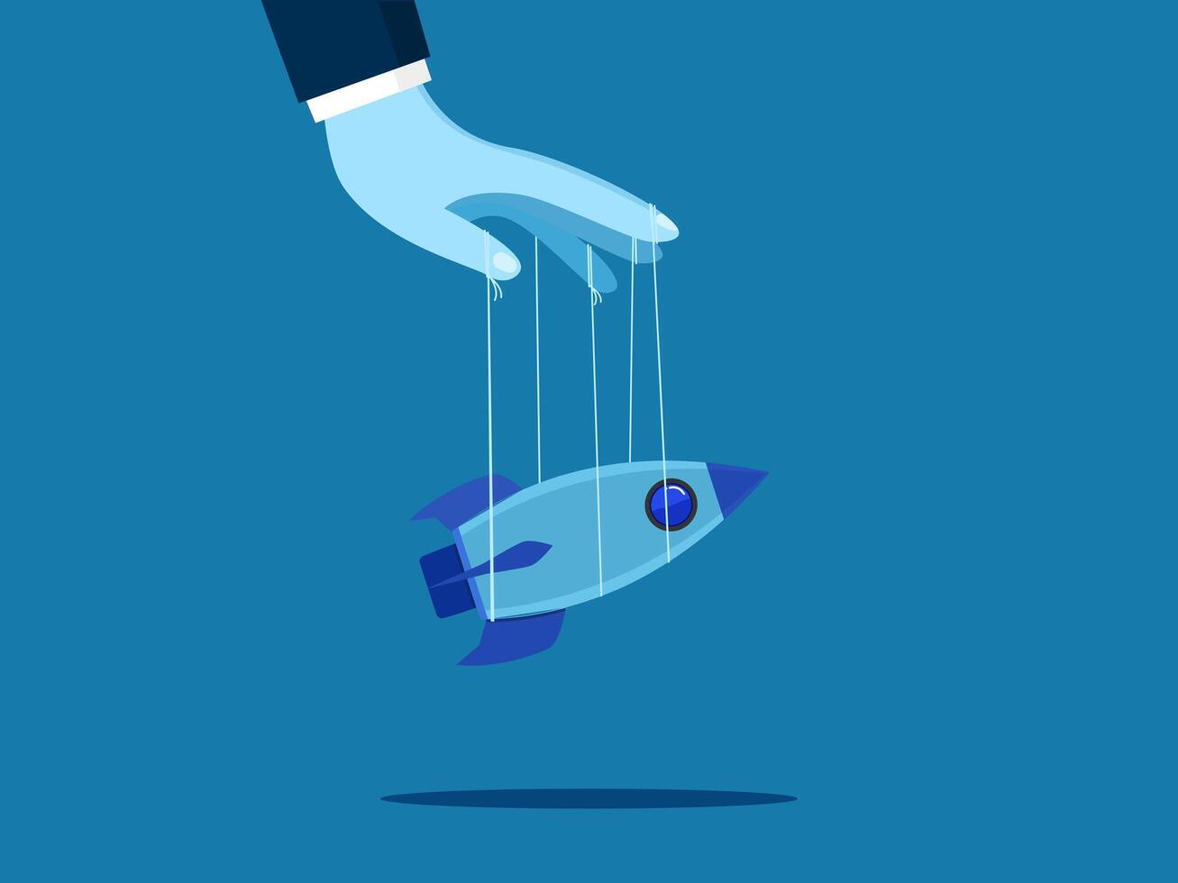Business control Big hand controls business rocket. vector