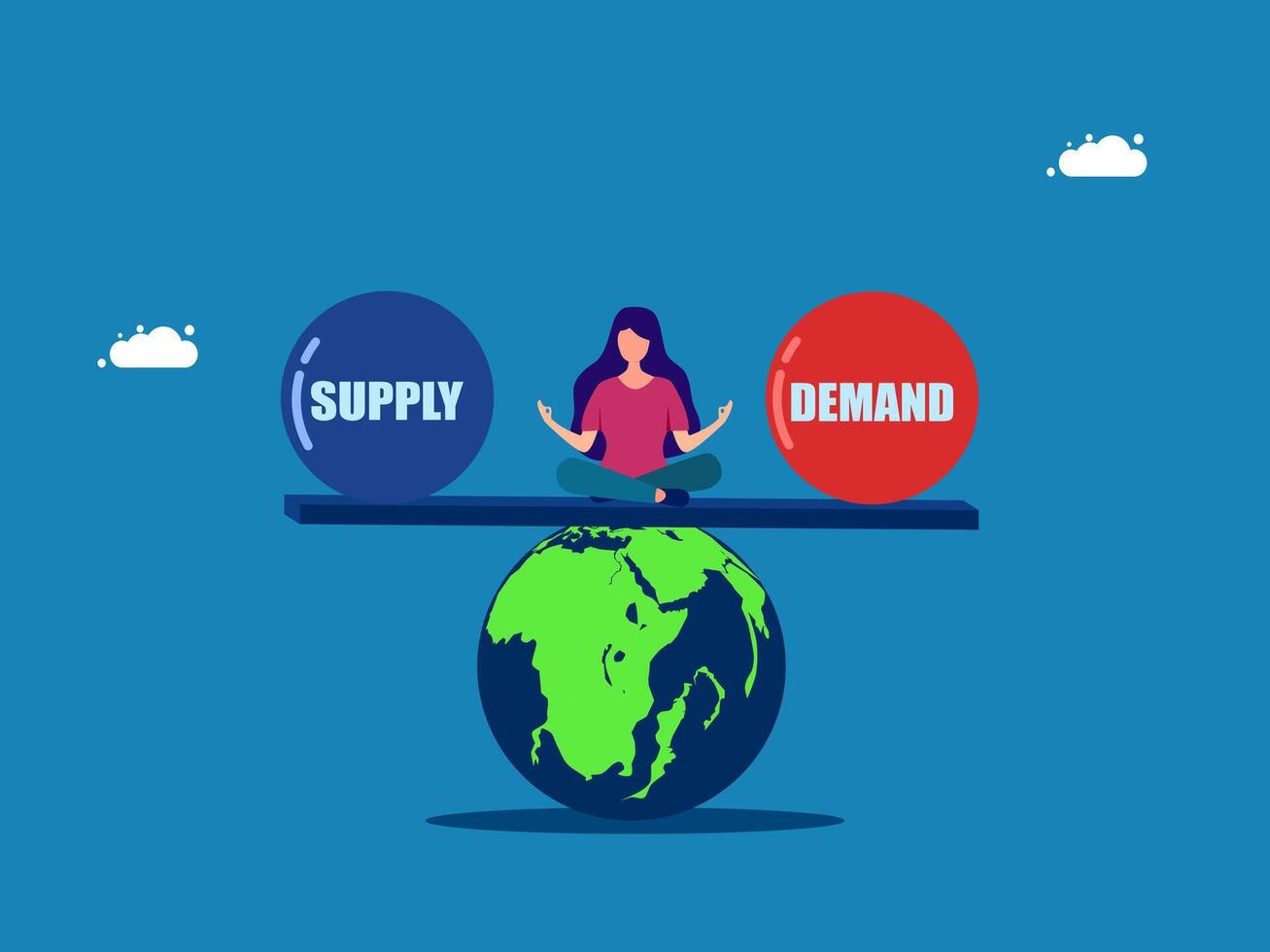 on a seesaw that balances supply and demand in the world vector