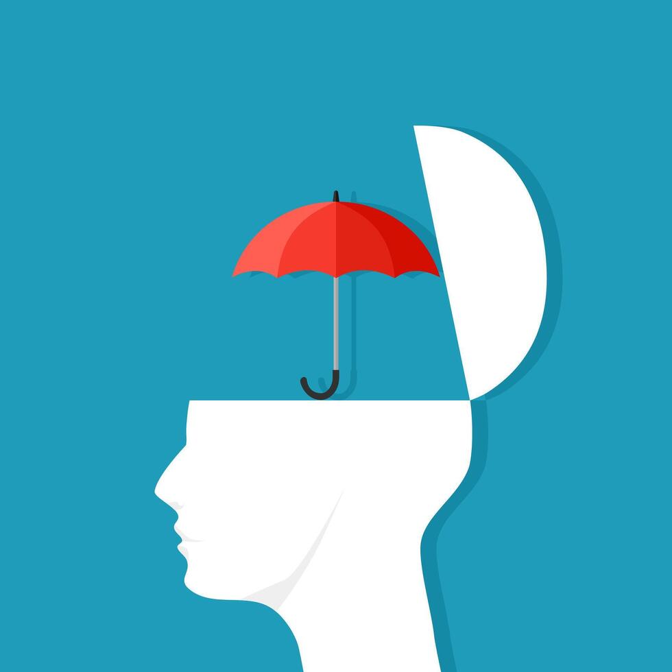 head was opened with an umbrella. Meaning of protection vector