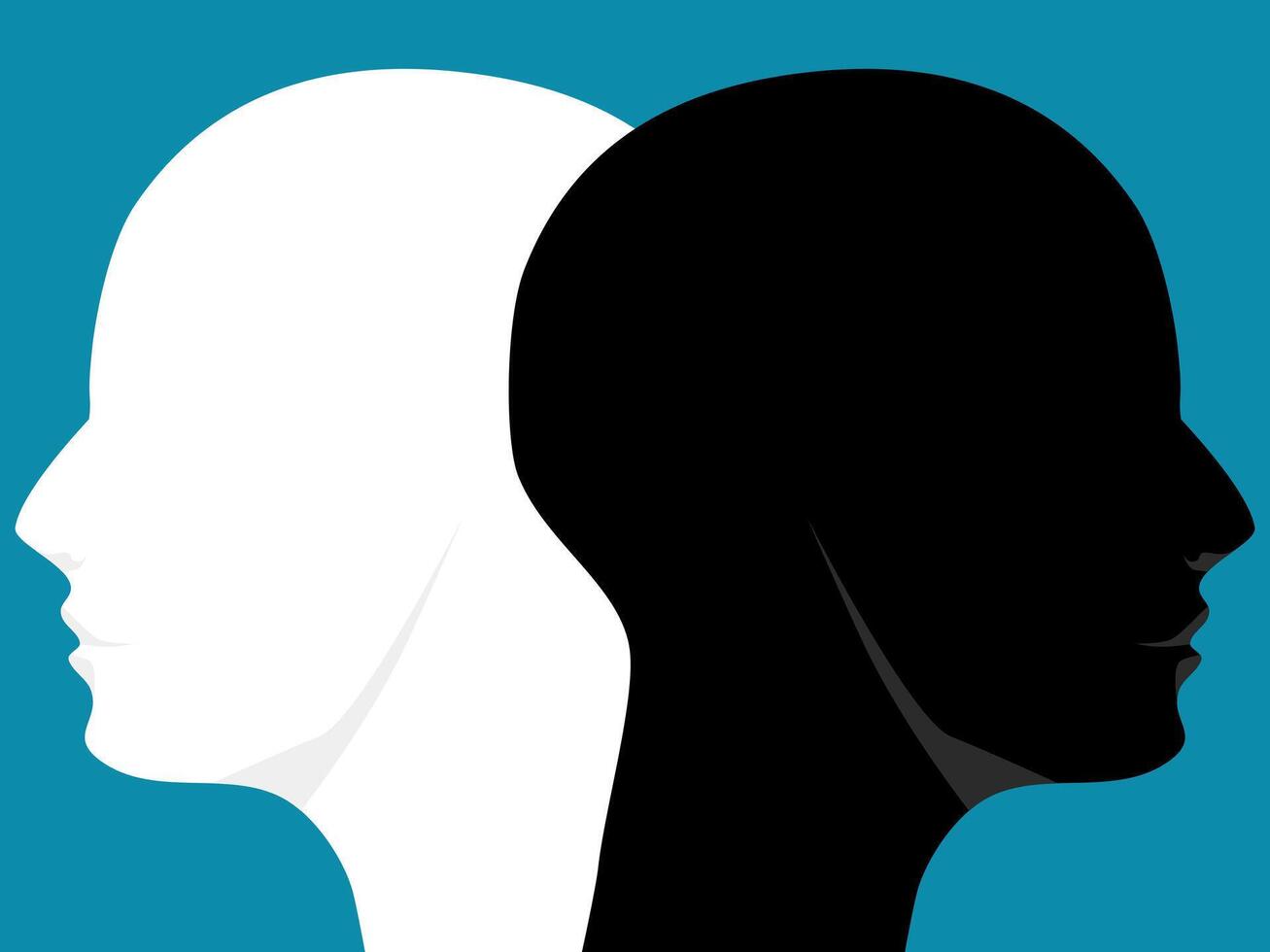 Two headed black and white silhouette on a blue background vector