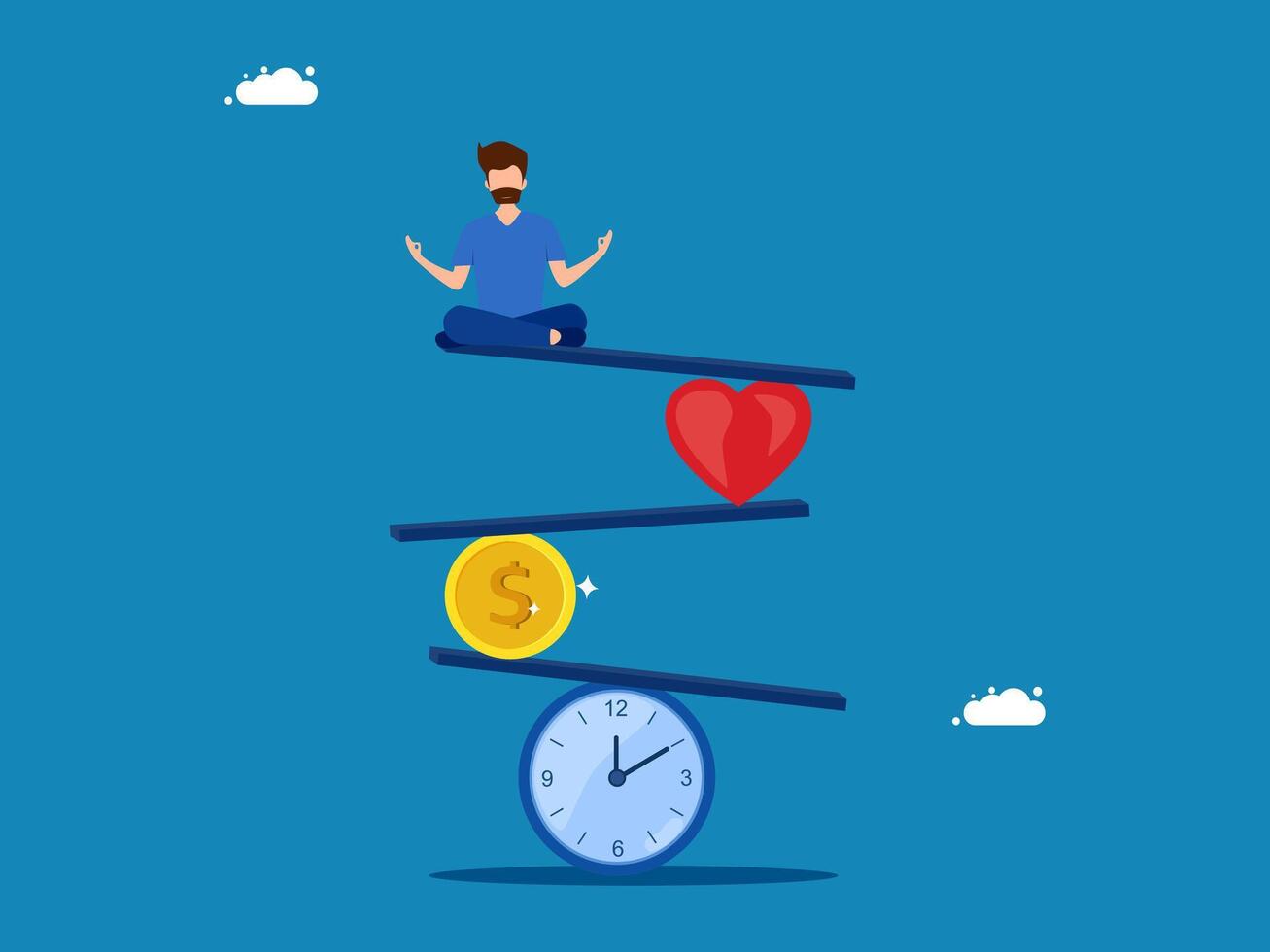 balancing work on clock, heart and coin vector