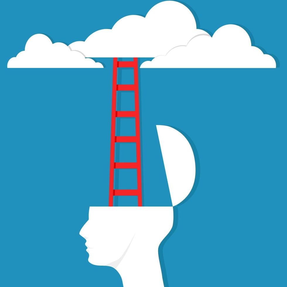 human head opened and the stairs leading to the clouds vector