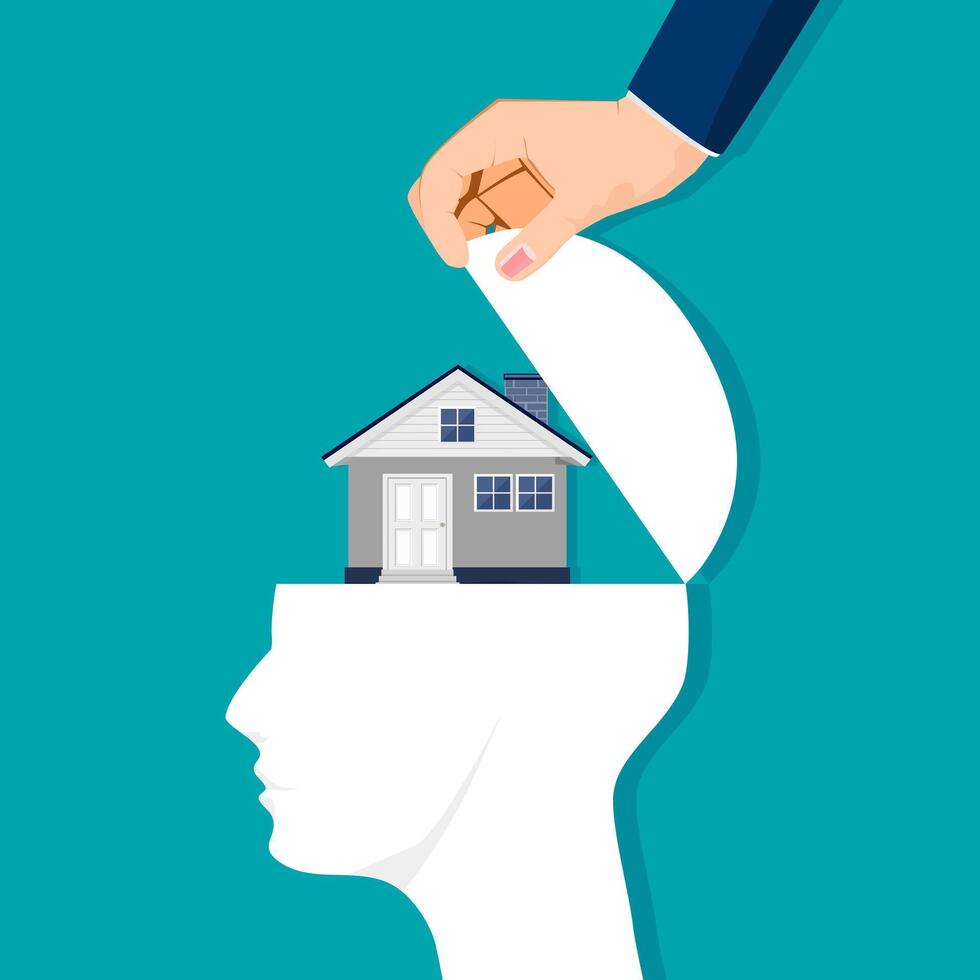 Open the human head and the house. real estate concept vector