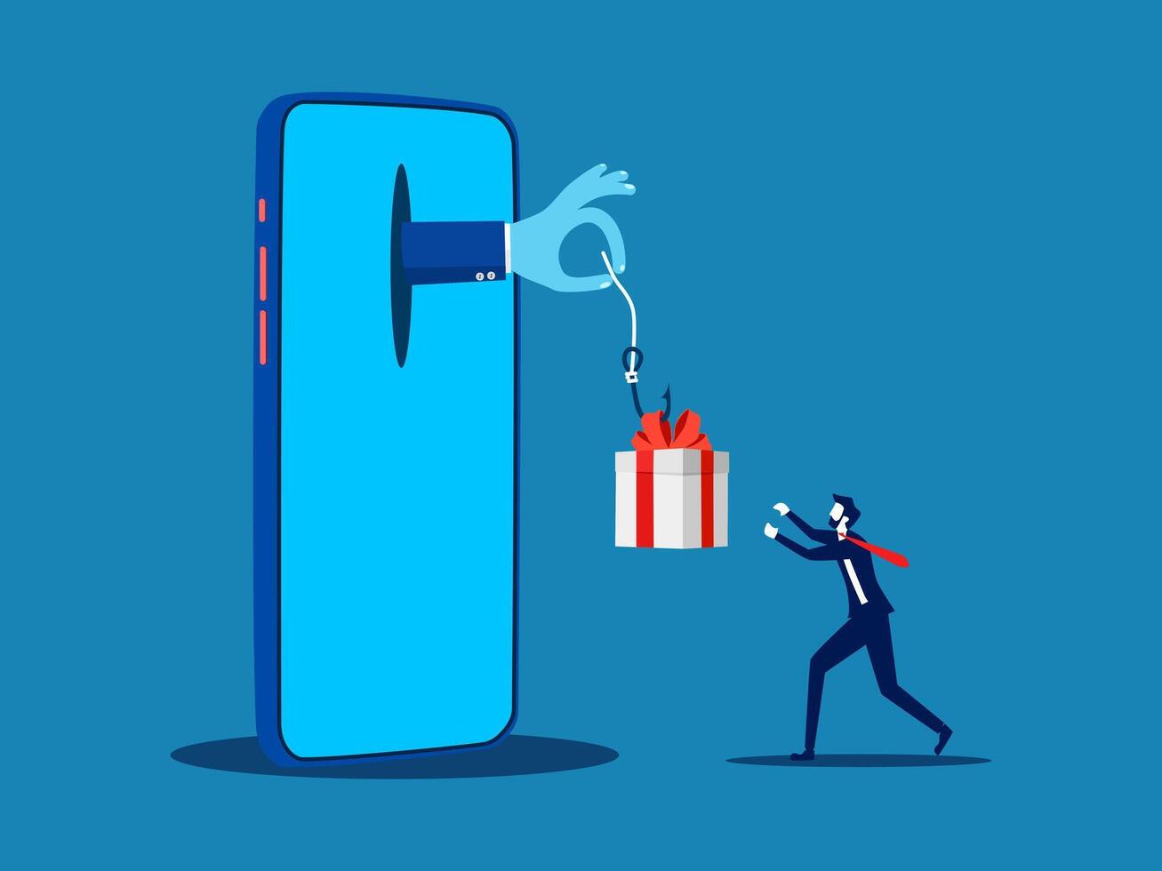 Gift box on hook coming out of smartphone vector