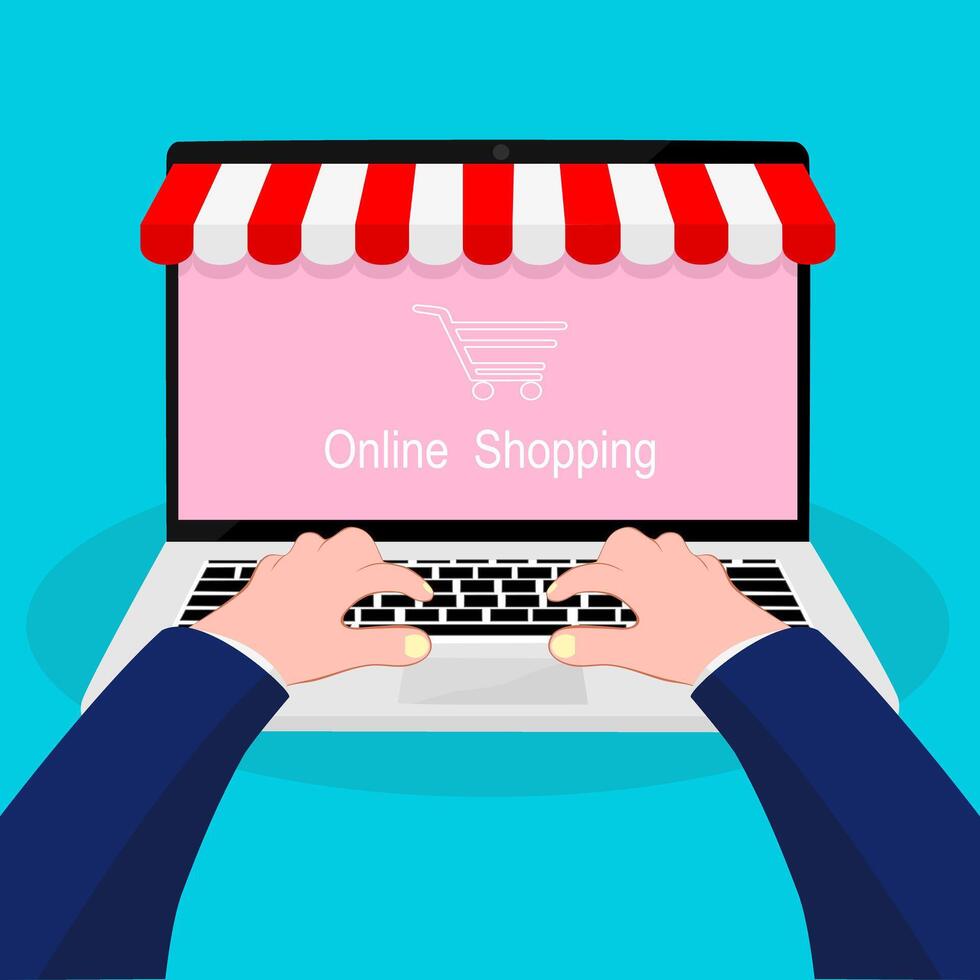 Online shopping website through the laptop vector