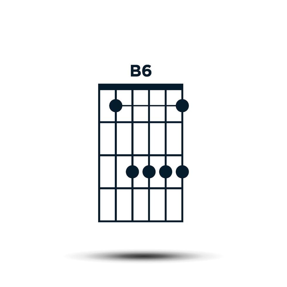 B6, Basic Guitar Chord Chart Icon Vector Template