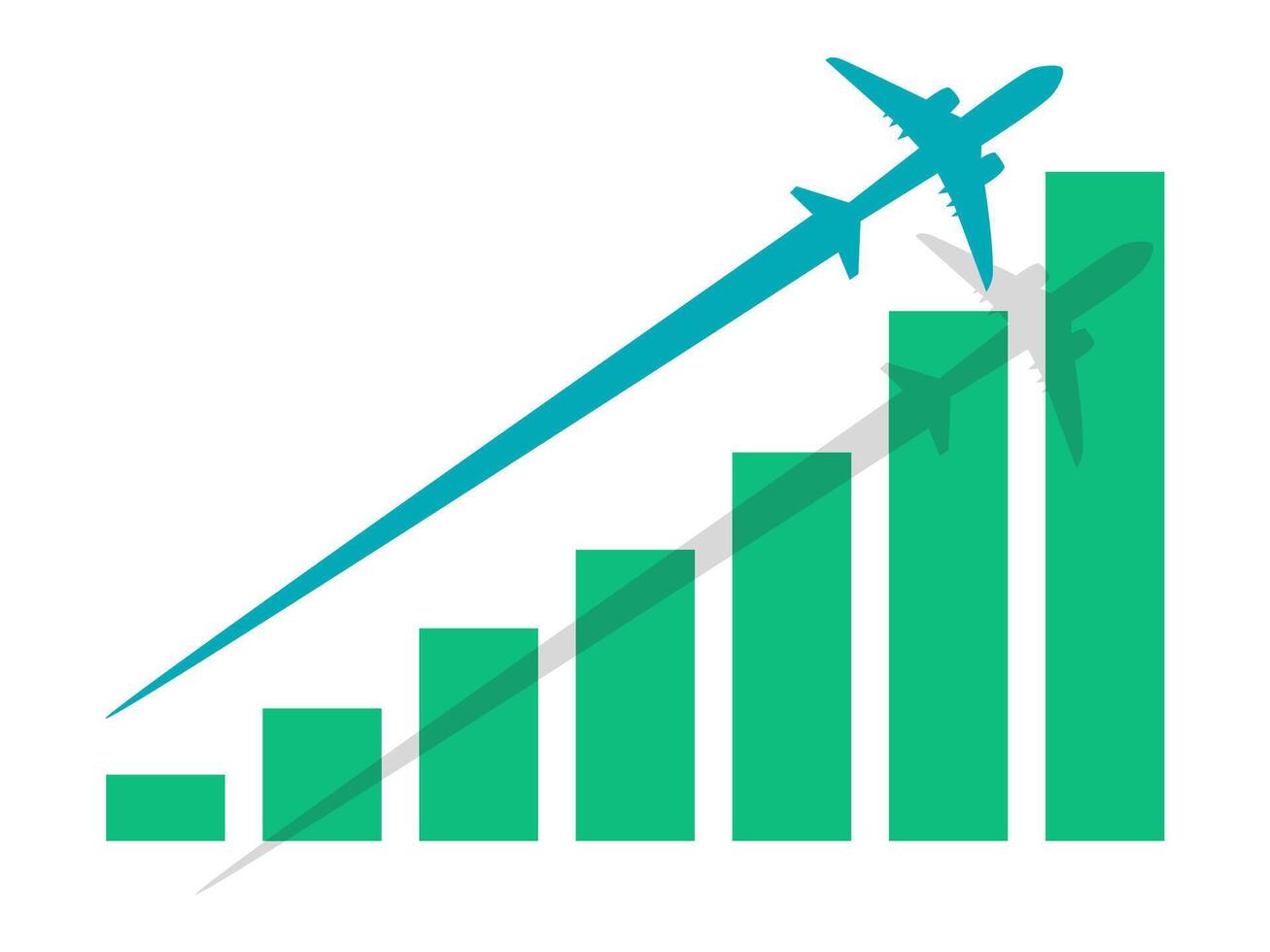 growth graph with a green airplane vector