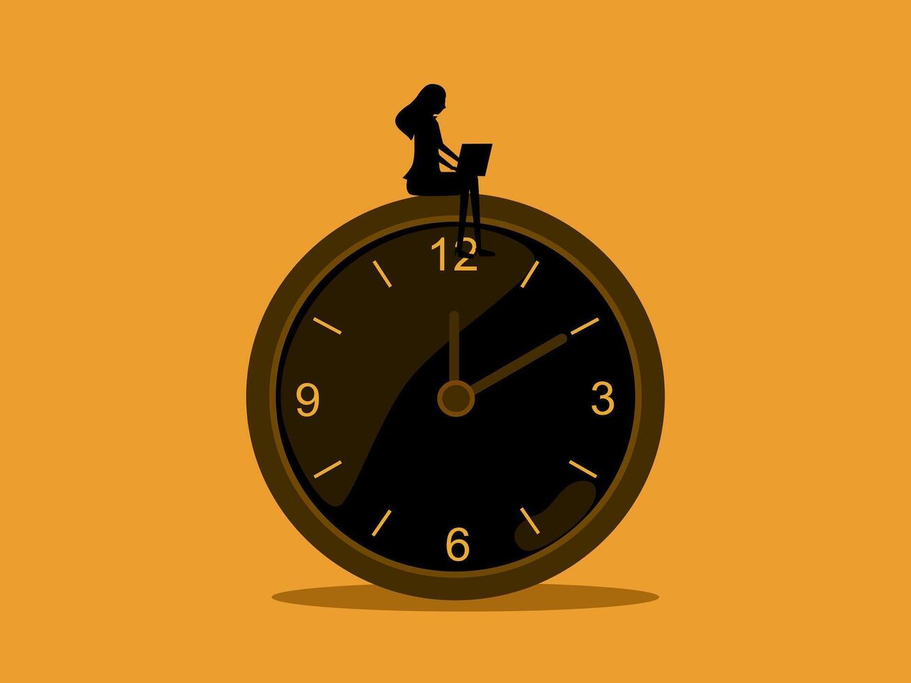 Schedules, deadlines, leadership. Businesswoman working with laptop on watch vector