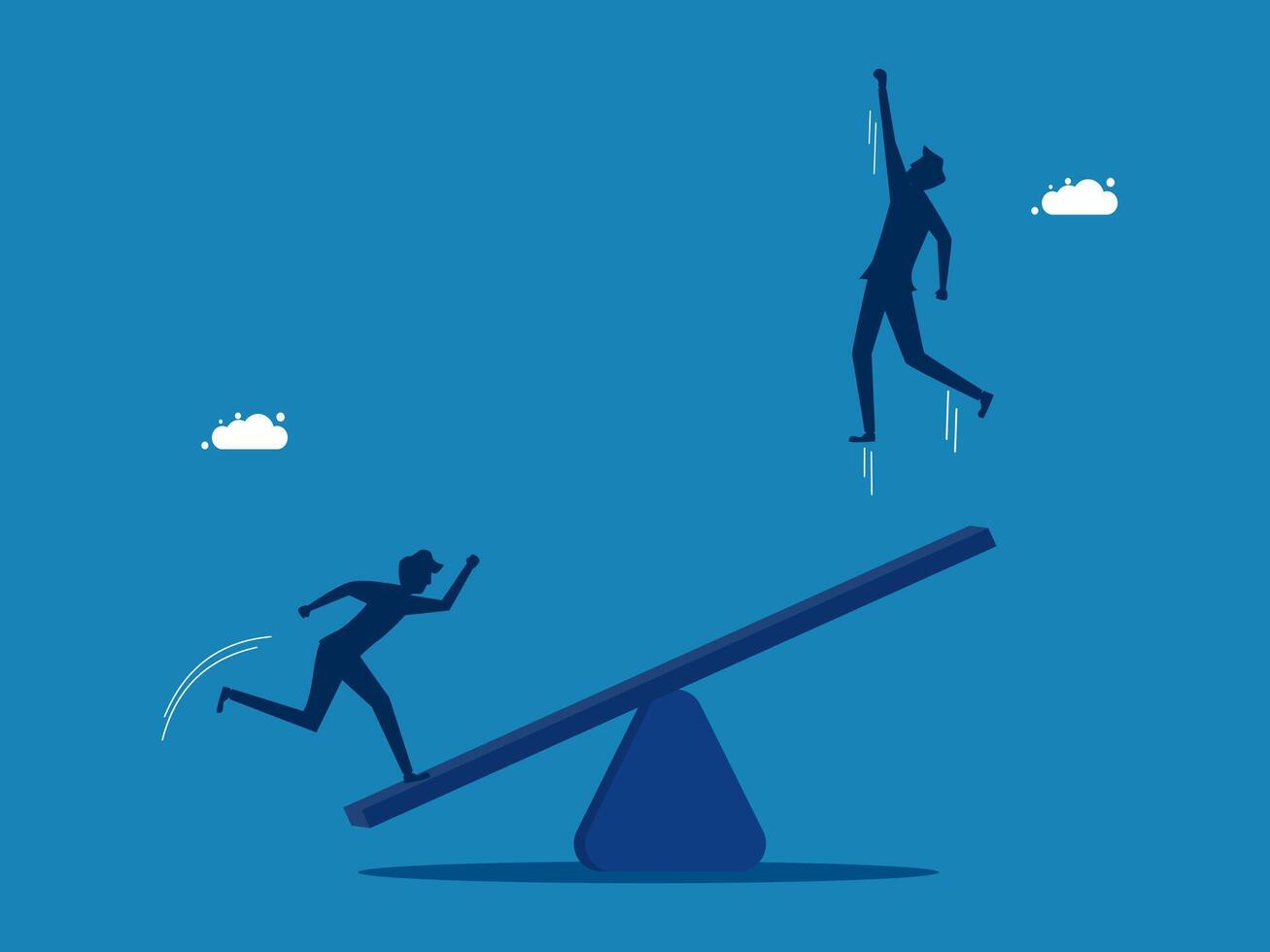 jumps on seesaw helping colleague jump higher vector